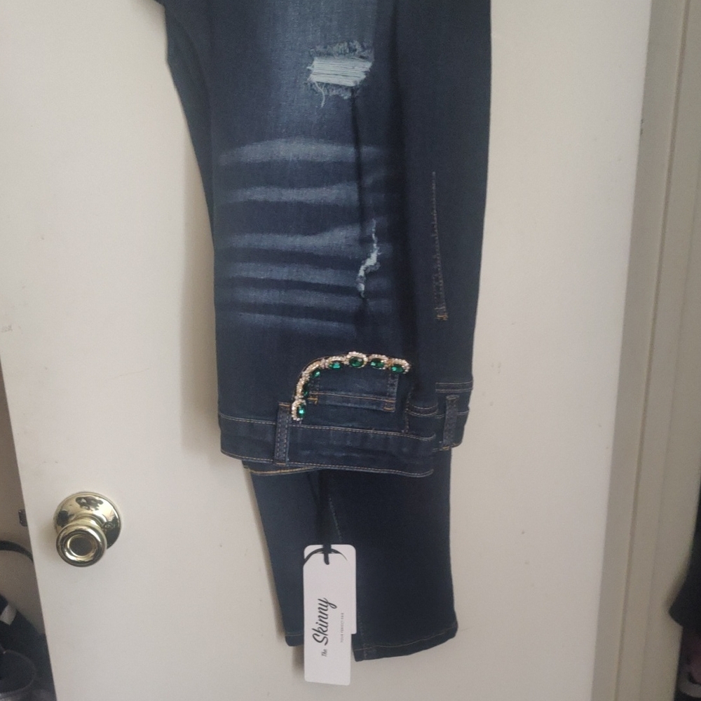 Fashion to Figure Dark Blue Skinny Jeans with Embellished Cuffs